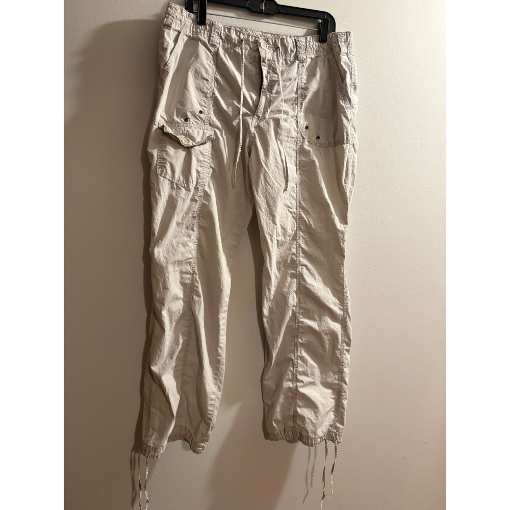 Y2k Caribbean Joe Mens Khaki Cotton Cargo Pants Drawstring Waist Utility Size 16